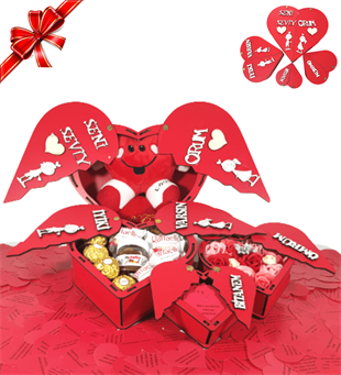Seni Seviyorum Ahşap Kalp Kutuda Ferrero Karışık Çikolata Kalp Maskot Hediye Seti Hediye Setleri