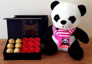Ferrero Rocher Çikolata Sevimli Pelüş Panda Ve Kutulu Kupa Hediye Seti HEDİYE