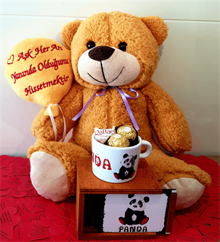 Sevgiliye Hediye Ayıcıklı Rocher ve Raffaello Çikolata Kutulu Panda Kupa Hediye HEDİYE
