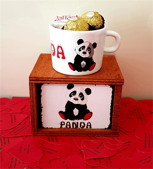 Sevgiliye Hediye Romantik Ayıcık Rocher ve Raffaello Çikolata Kutulu Panda Kupa HEDİYE