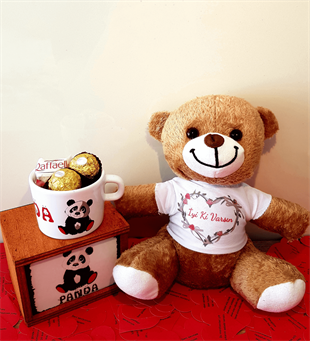 İyi Ki Varsın Romantik Ayıcık Rocher ve Raffaello Çikolata Kutulu Panda Kupa Set